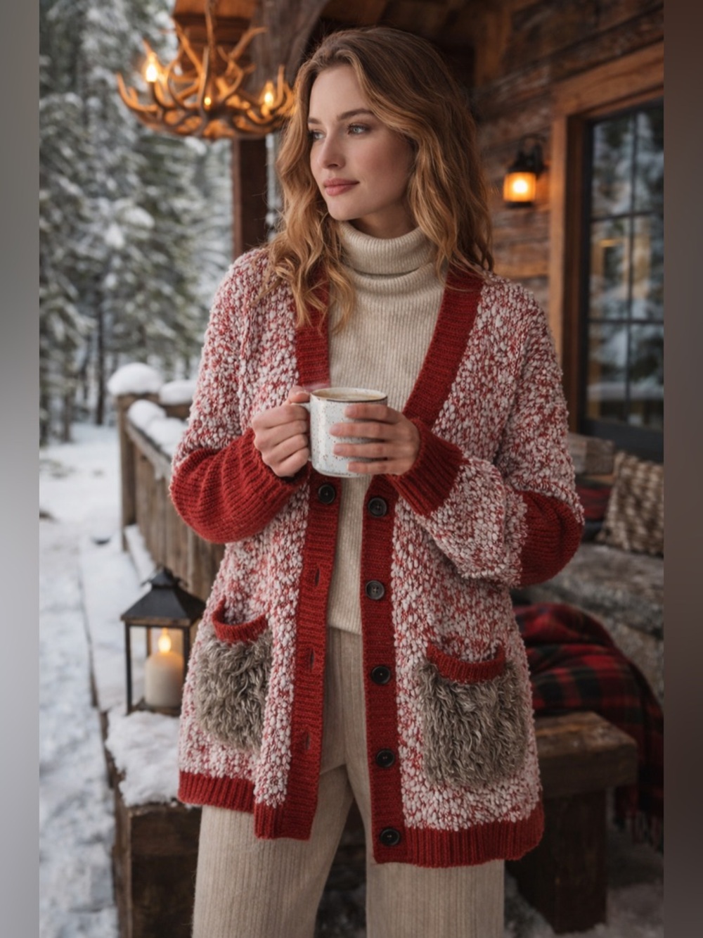 Golden Poppy Cardigan Cozy Textured Sweater Button Front L Cottagecore Cabin C